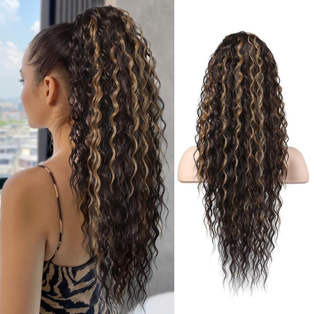 Ponytail Extension, PT005 Isabella 26" Long Bohemian Curly Highlight Drawstring